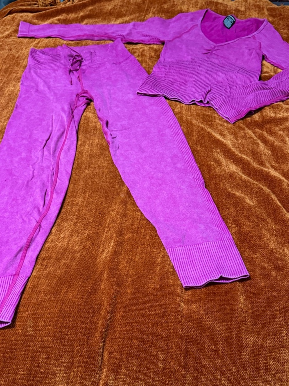 PINK Victoria's Secret | Bright Magenta Marble Print Ribbed Lounge Set | S